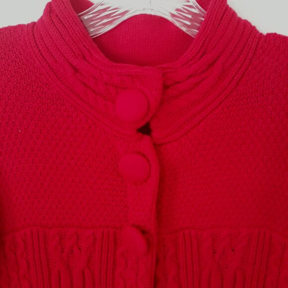 Style & Co Cable Knit Red Sweater Womens Medium Short Sleeve 1/4 Three Button - Picture 3 of 11